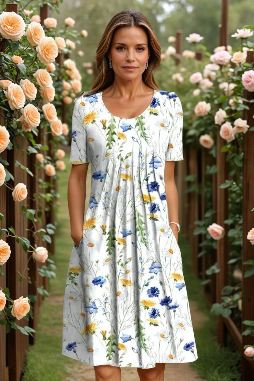 Agnes™- Elegant blomsterkjole med magevennlig passform