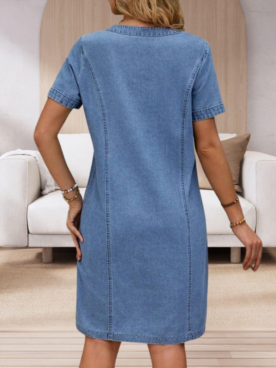 Amanda™ - V-hals Sommerkjole i Myk Denim