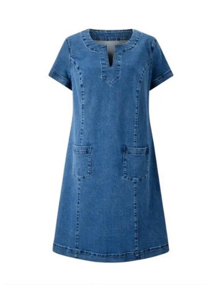 Amanda™ - V-hals Sommerkjole i Myk Denim