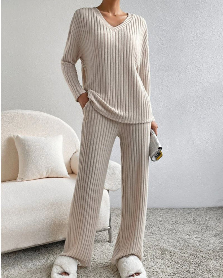 Aurora™ - Elegant V-hals Langermet Topp og Bukse Sett