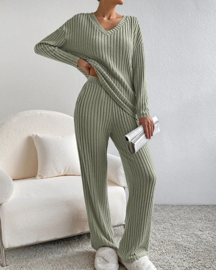 Aurora™ - Elegant V-hals Langermet Topp og Bukse Sett