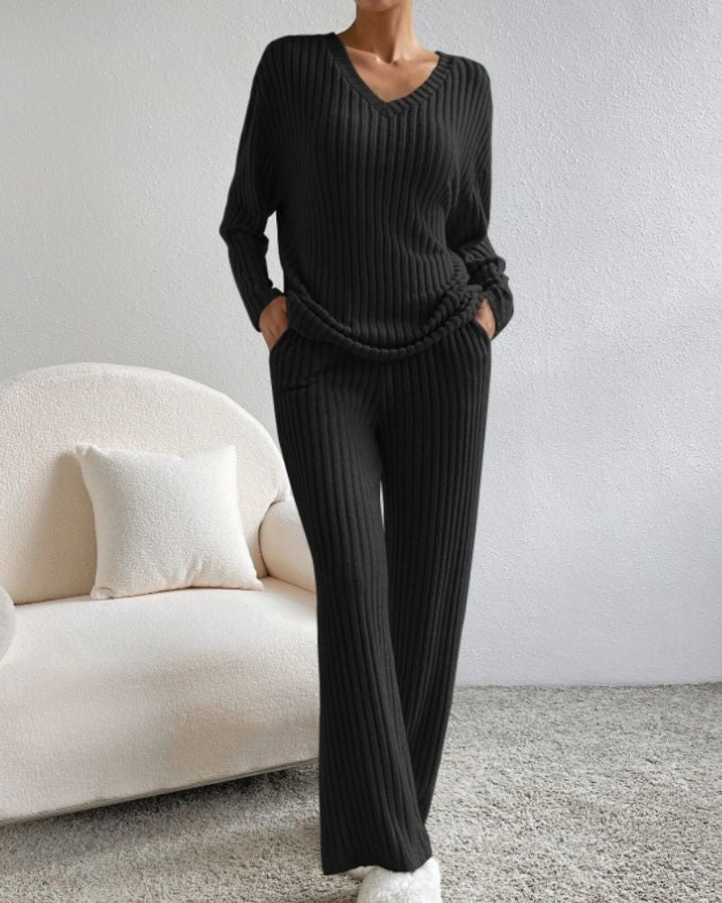 Aurora™ - Elegant V-hals Langermet Topp og Bukse Sett