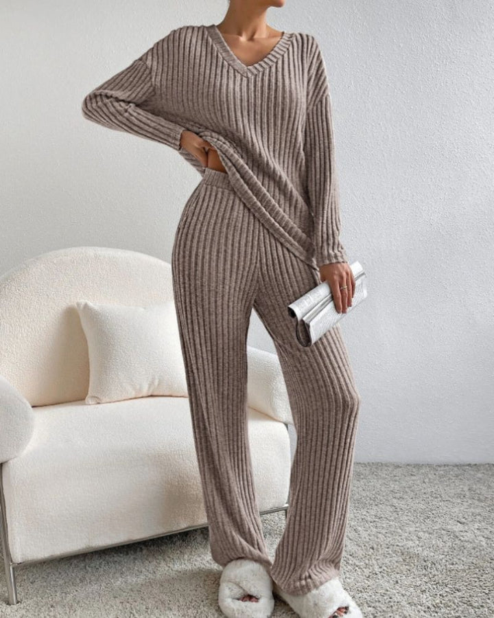 Aurora™ - Elegant V-hals Langermet Topp og Bukse Sett