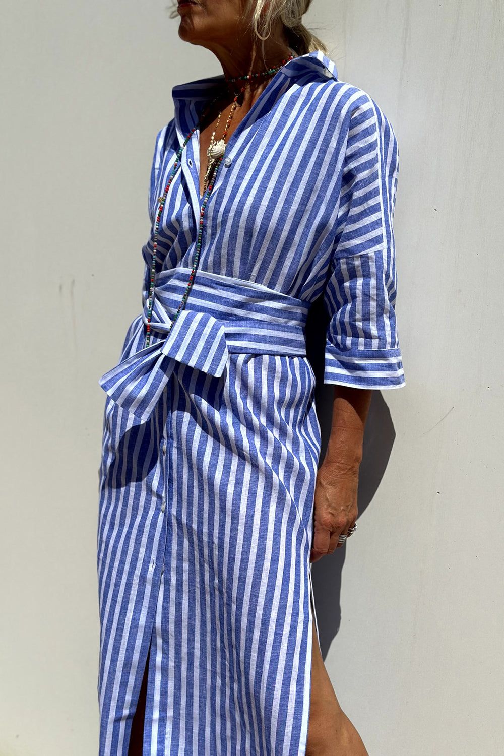 Benedicte™ – Elegant Stripete Skjortekjole
