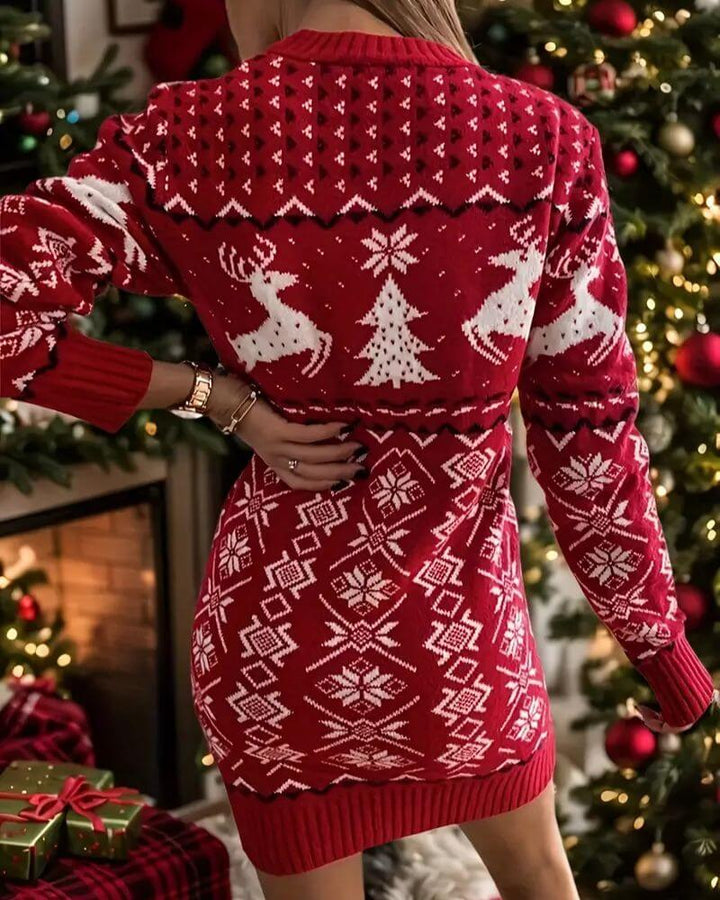 Bodil™ – Festlig Strikket Julekjole med Lange Ermer