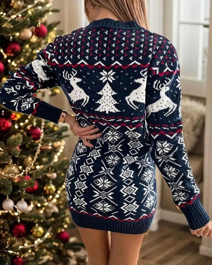 Bodil™ – Festlig Strikket Julekjole med Lange Ermer