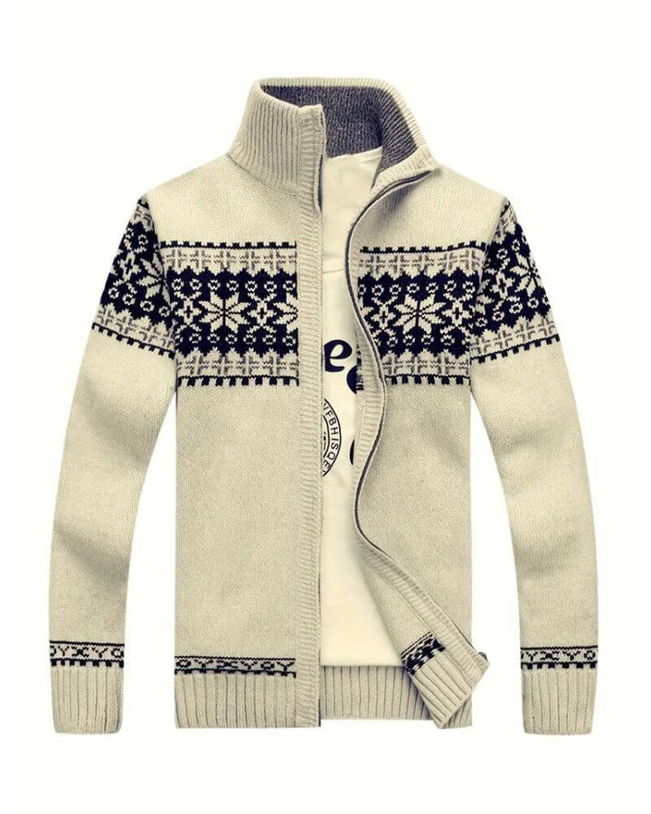 Carsten™ – Uformell Strikkejakke med Snøfnuggmønster