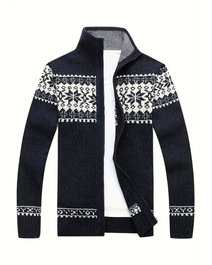 Carsten™ – Uformell Strikkejakke med Snøfnuggmønster