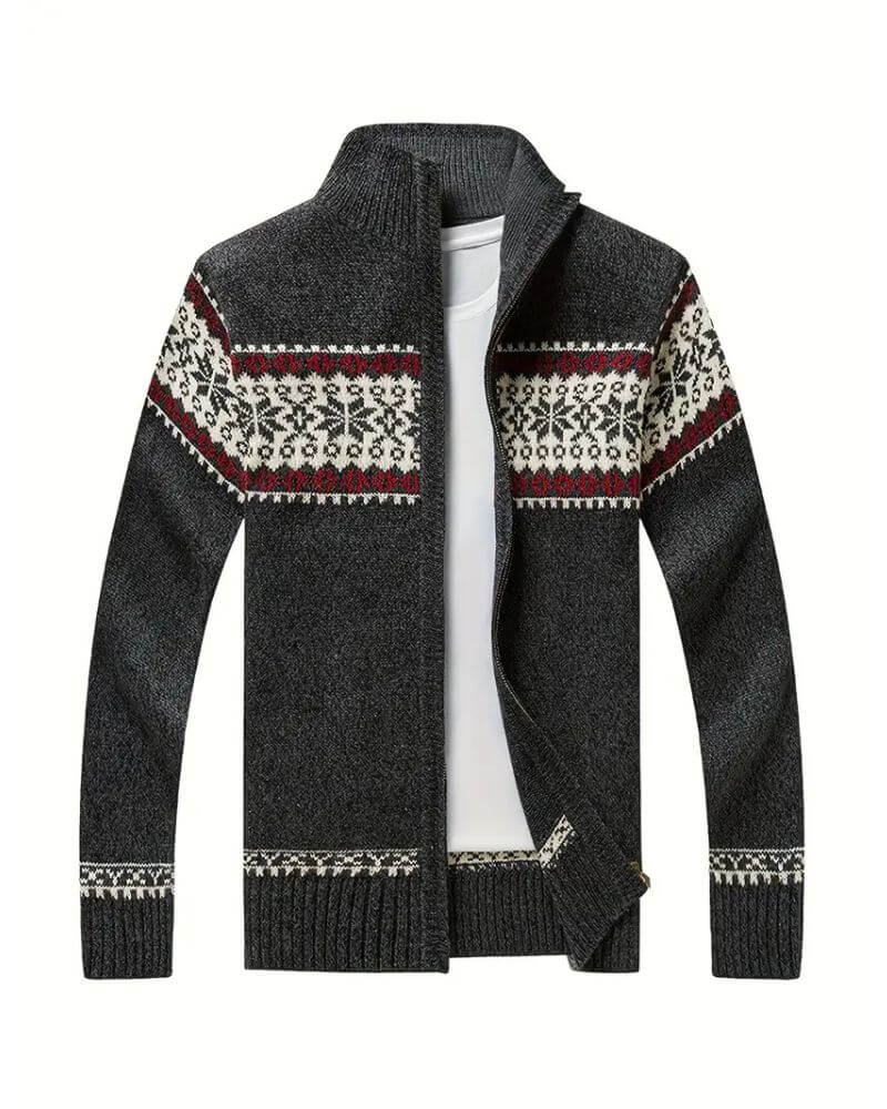 Carsten™ – Uformell Strikkejakke med Snøfnuggmønster