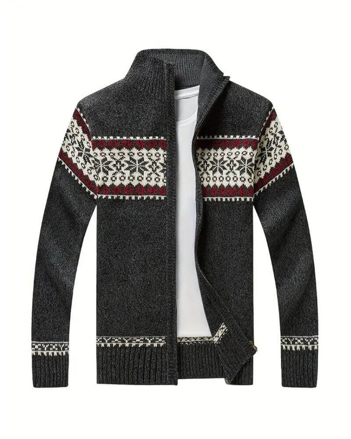 Carsten™ – Uformell Strikkejakke med Snøfnuggmønster