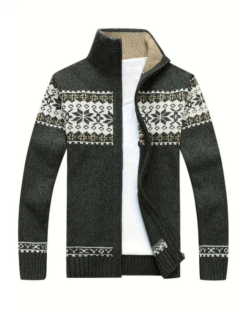 Carsten™ – Uformell Strikkejakke med Snøfnuggmønster
