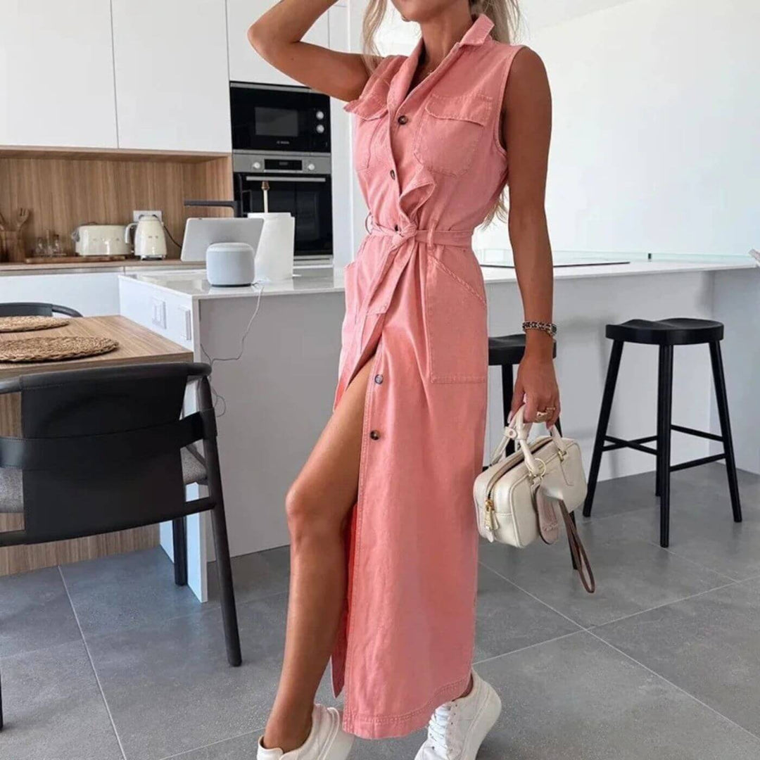 Charlotte™ – Stilig Denim Knappekjole i Maxi-lengde