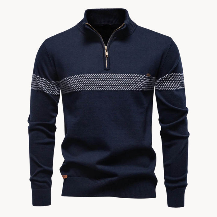 Dennis™- Stripet Genser med Quarter Zip