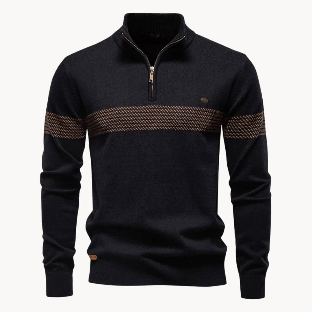 Dennis™- Stripet Genser med Quarter Zip