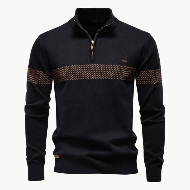 Dennis™- Stripet Genser med Quarter Zip