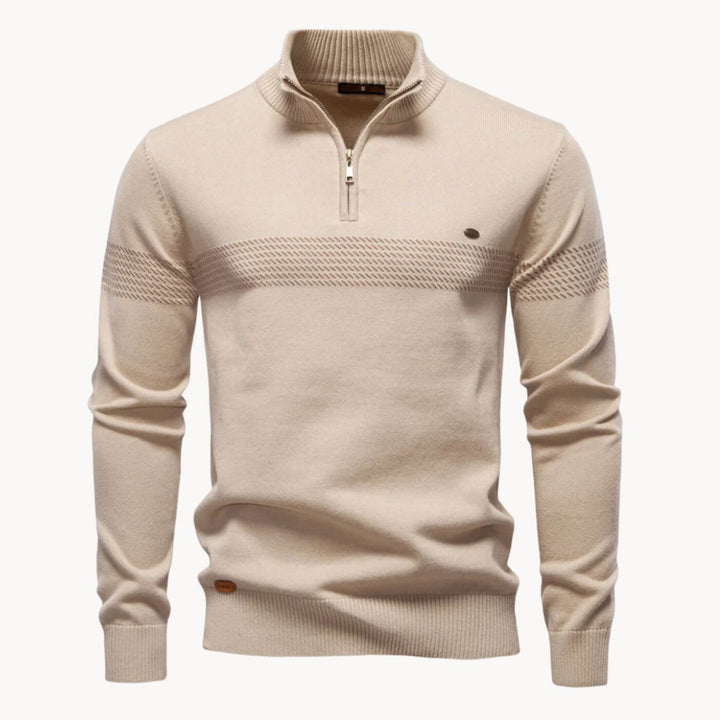 Dennis™- Stripet Genser med Quarter Zip