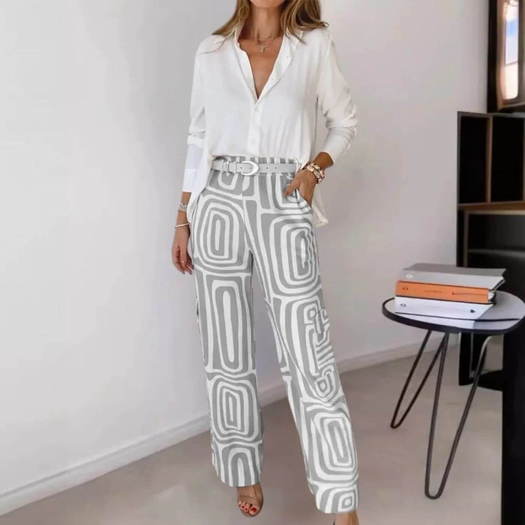 Elisabeth™ – Stilfull Bluse- og Bukse-sett med Belte