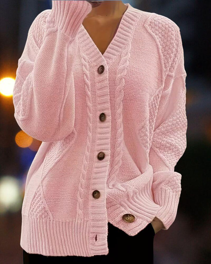 Elise™ – Komfortabel Strikket Cardigan med Knapper
