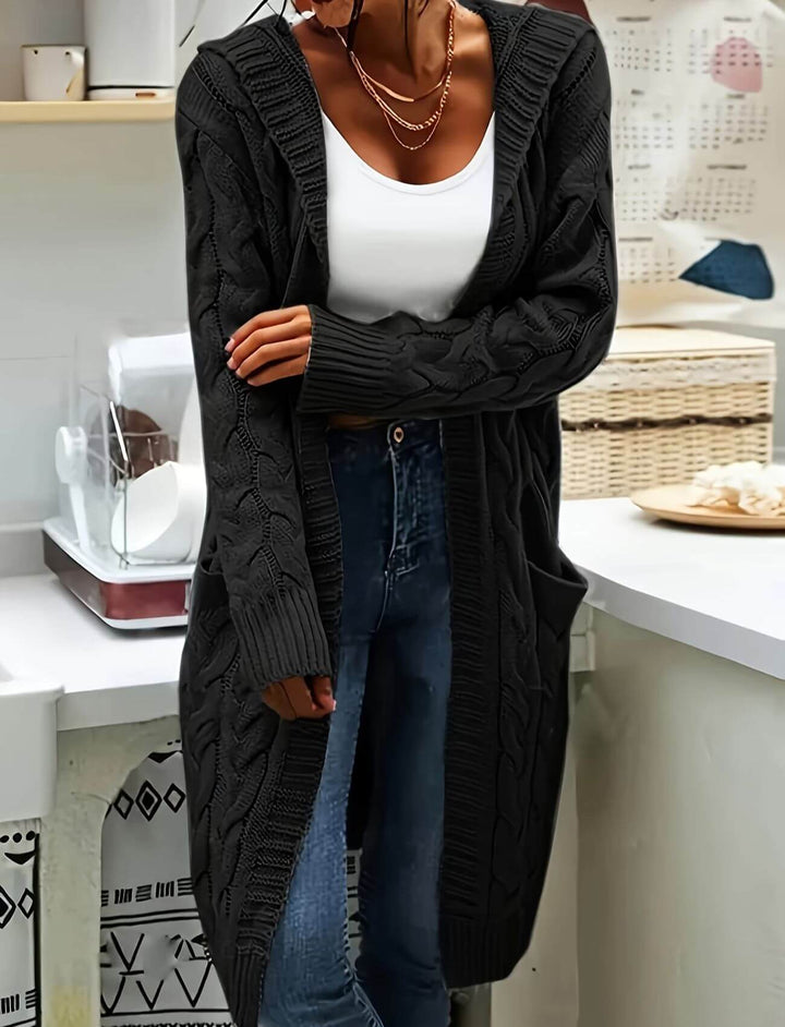 Ellinor™ - Lang strikket cardigan med hette