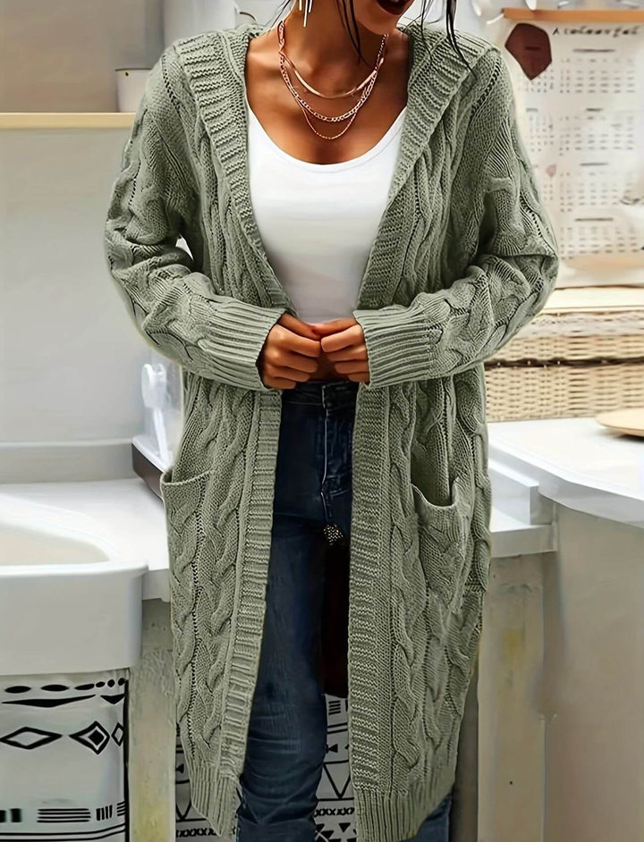 Ellinor™ - Lang strikket cardigan med hette