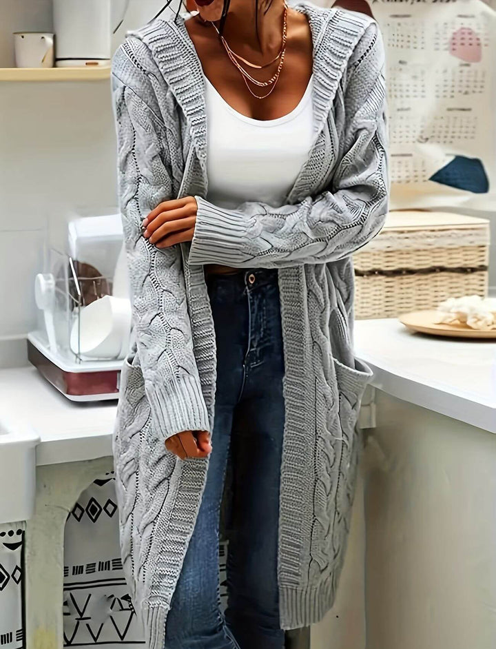 Ellinor™ - Lang strikket cardigan med hette