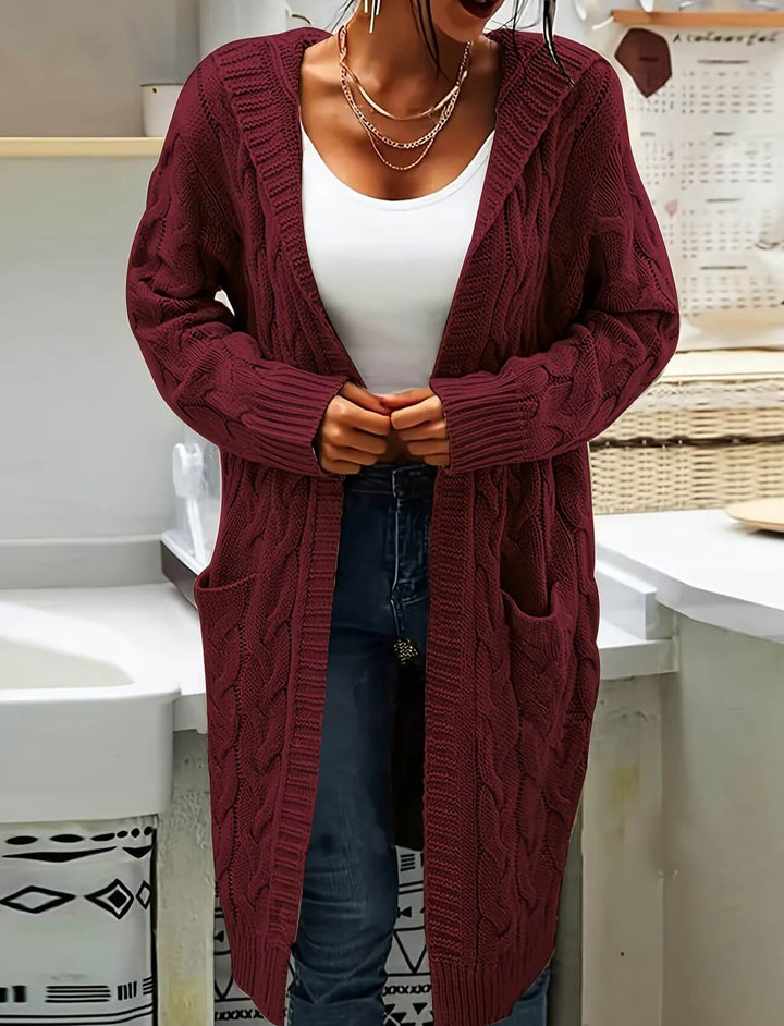 Ellinor™ - Lang strikket cardigan med hette