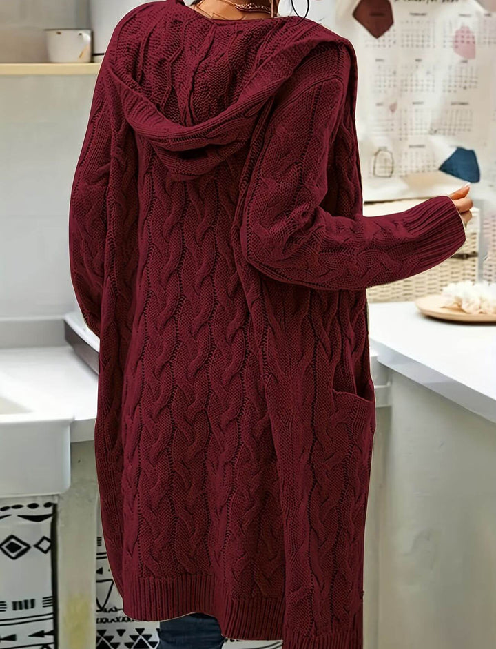 Ellinor™ - Lang strikket cardigan med hette