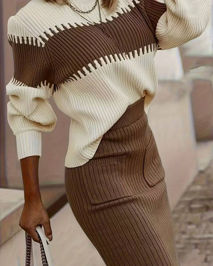 Embla™ - Stilig Langermet Topp og Skjørt 2-delt Sett