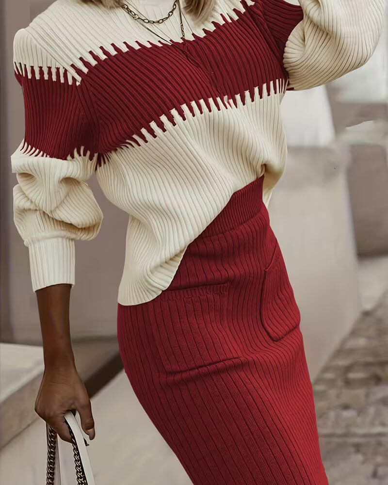 Embla™ - Stilig Langermet Topp og Skjørt 2-delt Sett