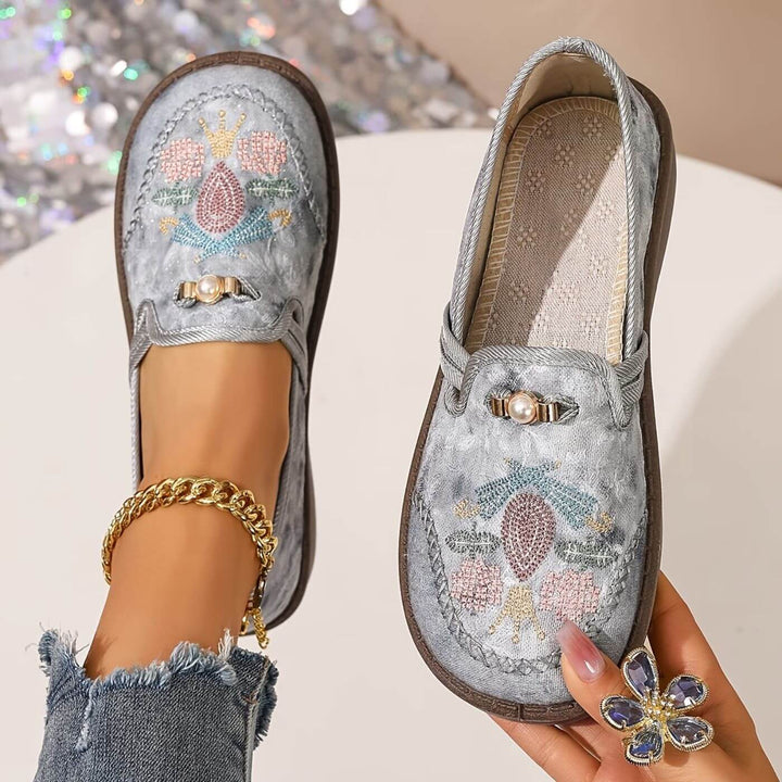 Emmy™- Myke Slip-On Flats med Blomsterbroderi