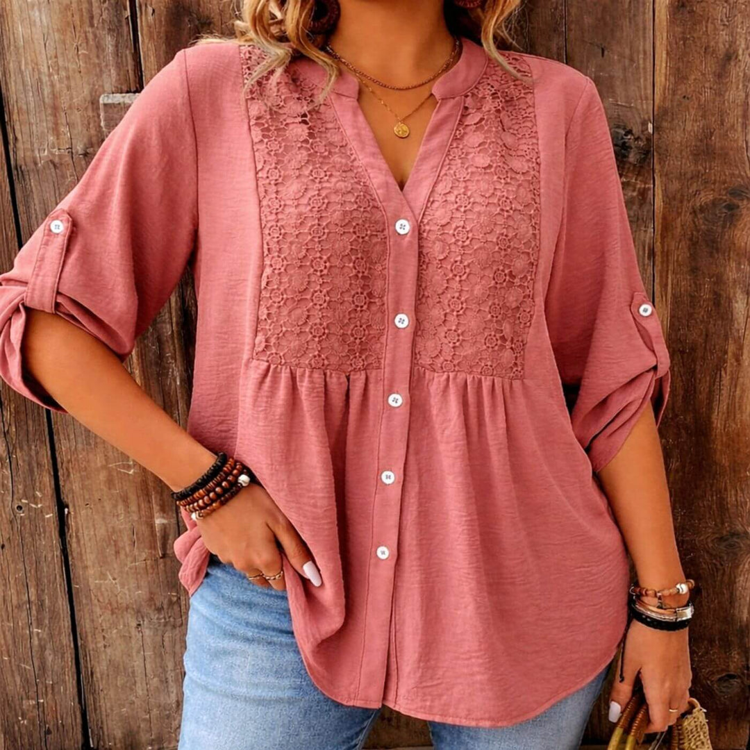 Hedda™- V-hals Bluse med Knapper