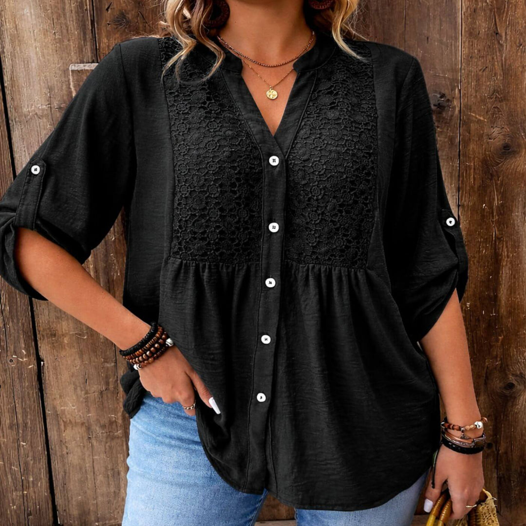 Hedda™- V-hals Bluse med Knapper