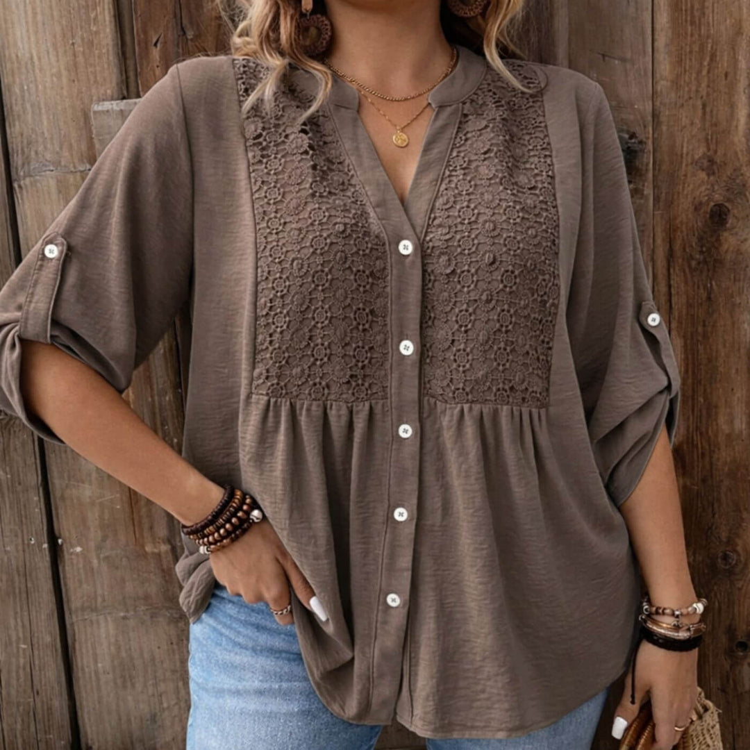 Hedda™- V-hals Bluse med Knapper