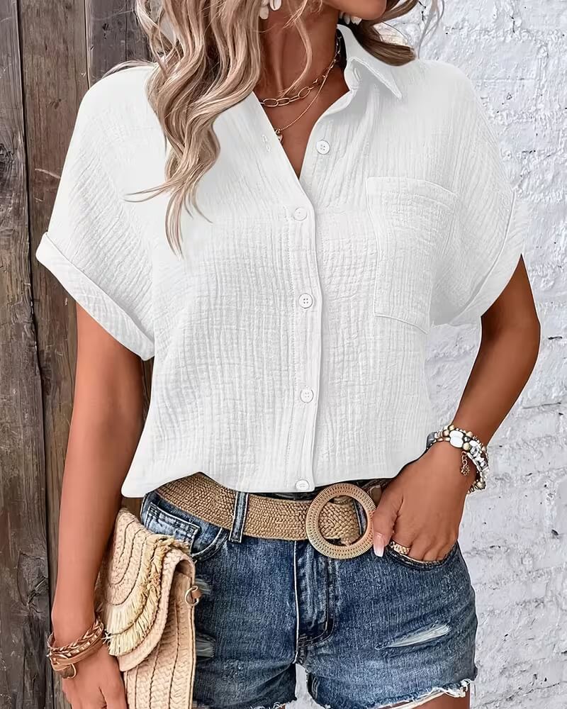 Julie™- Avslappet Sommerbluse med Knapper