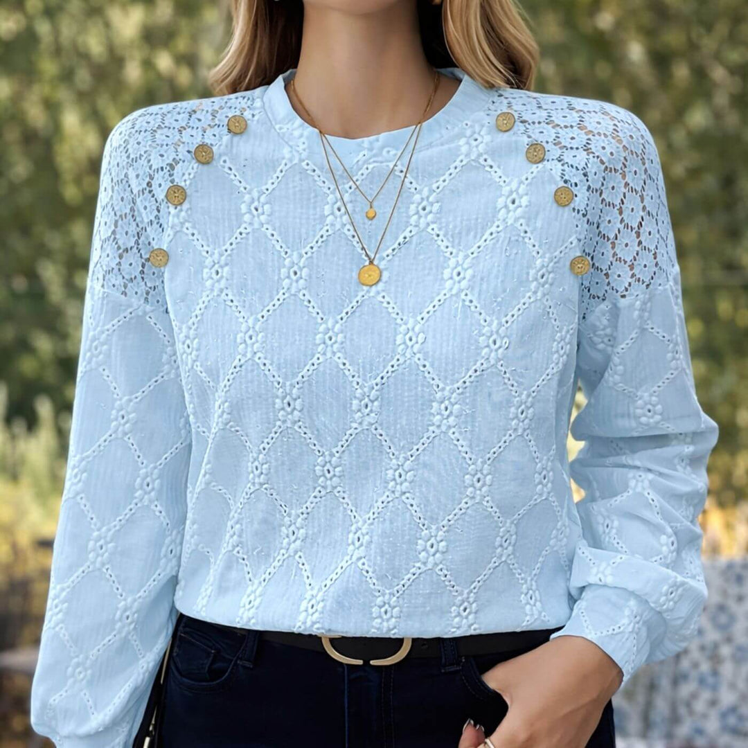 Karen™ - Stilig Mønstret Bluse med Lange Ermer