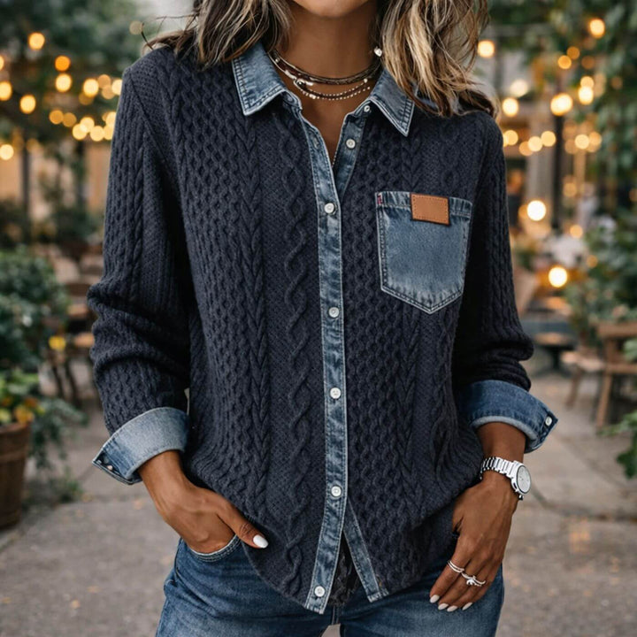 Katrine™- Denim Patchwork Strikket Topp