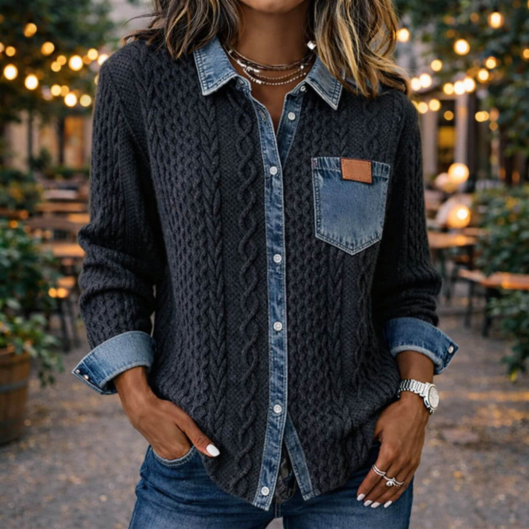 Katrine™- Denim Patchwork Strikket Topp