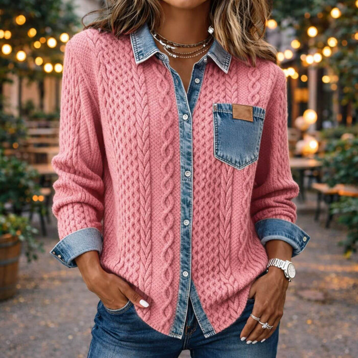 Katrine™- Denim Patchwork Strikket Topp