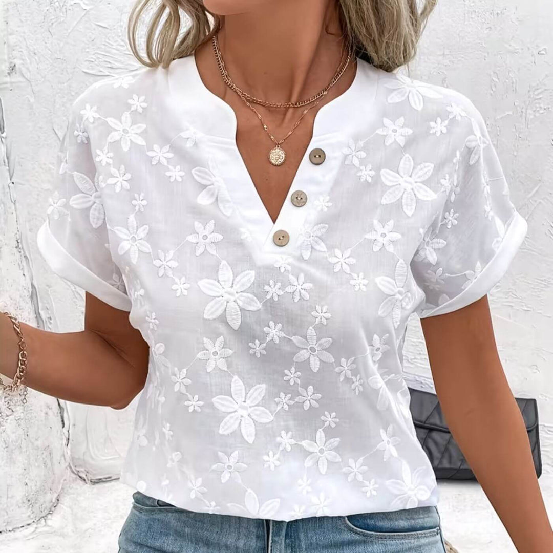 Madelen™ - Komfortabel Bluse med Blomster og Knapper