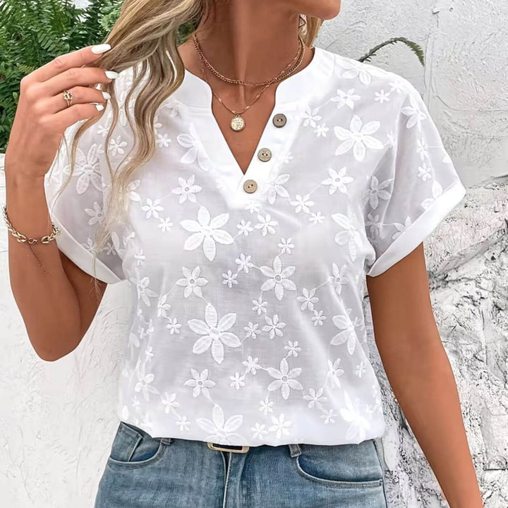 Madelen™ - Komfortabel Bluse med Blomster og Knapper