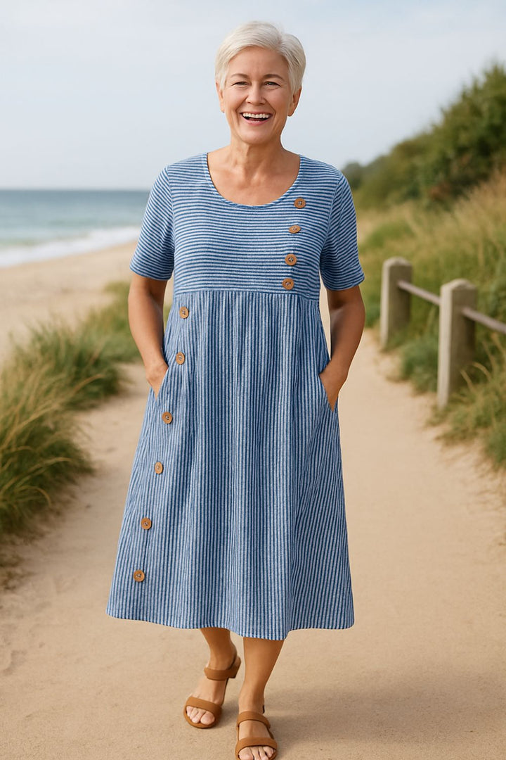 Marga™- Stripete Casual Midikjole