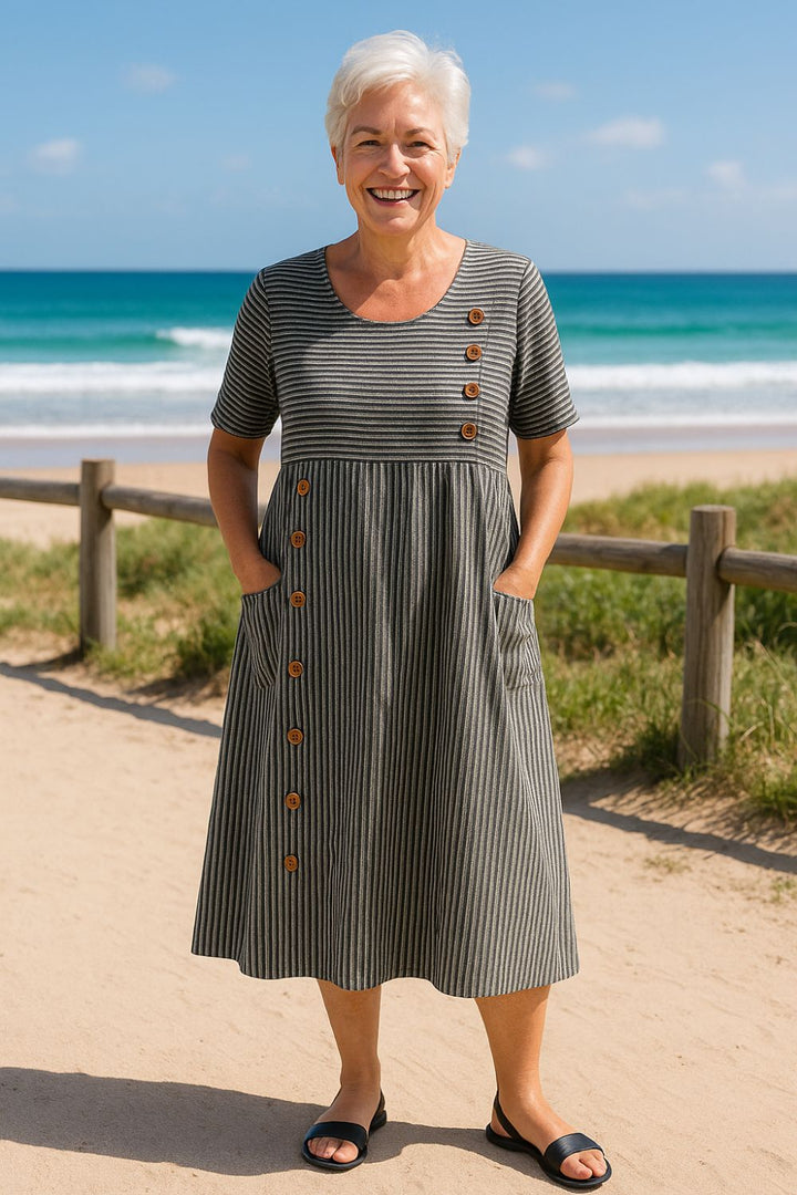 Marga™- Stripete Casual Midikjole