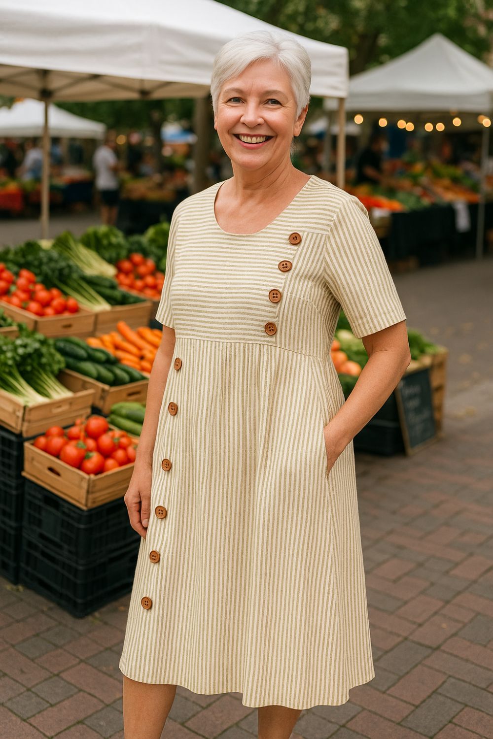 Marga™- Stripete Casual Midikjole