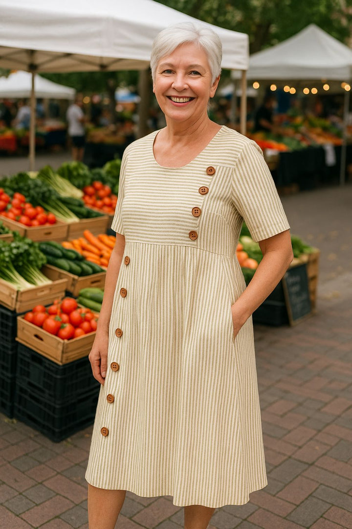 Marga™- Stripete Casual Midikjole