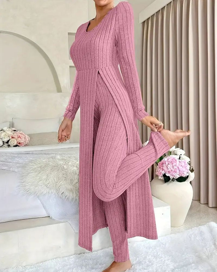 Noelle™ - Stilig Ribbestrikket Topp- og Bukse-Sett
