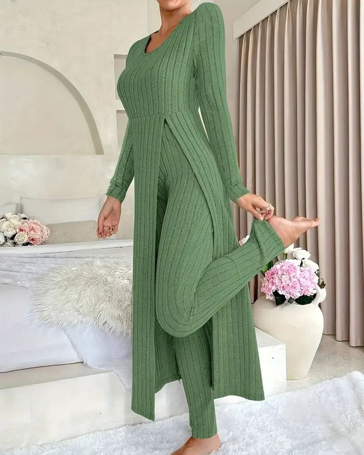 Noelle™ - Stilig Ribbestrikket Topp- og Bukse-Sett