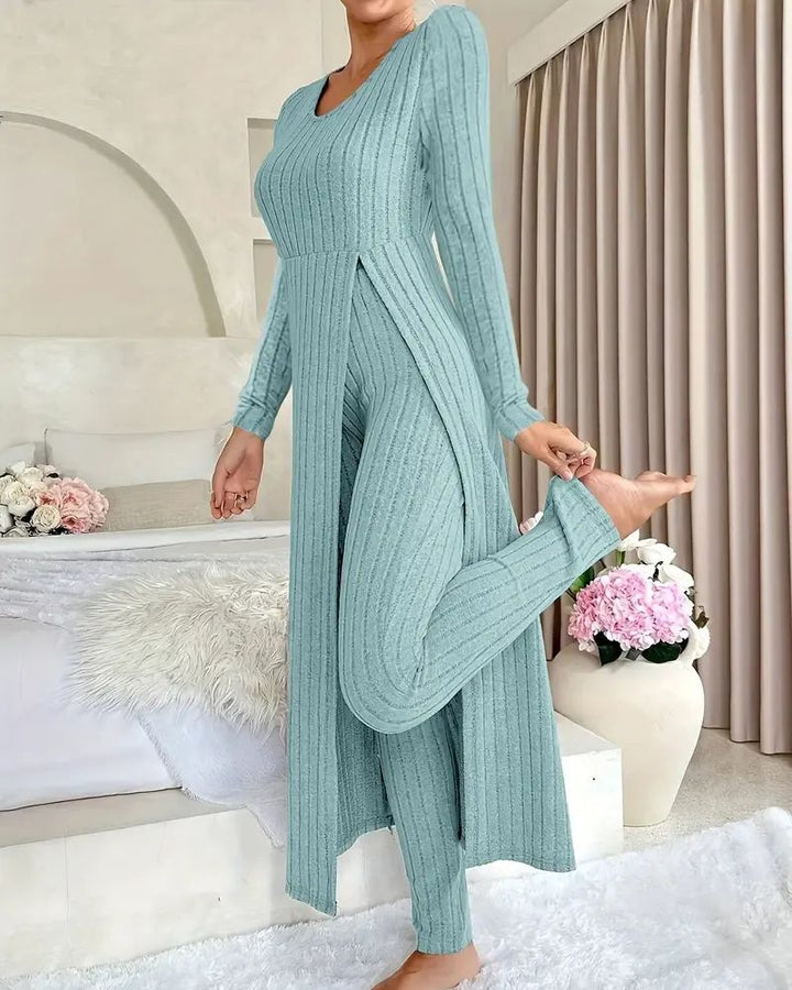 Noelle™ - Stilig Ribbestrikket Topp- og Bukse-Sett