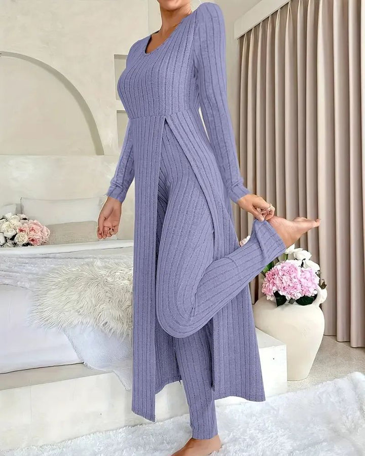 Noelle™ - Stilig Ribbestrikket Topp- og Bukse-Sett