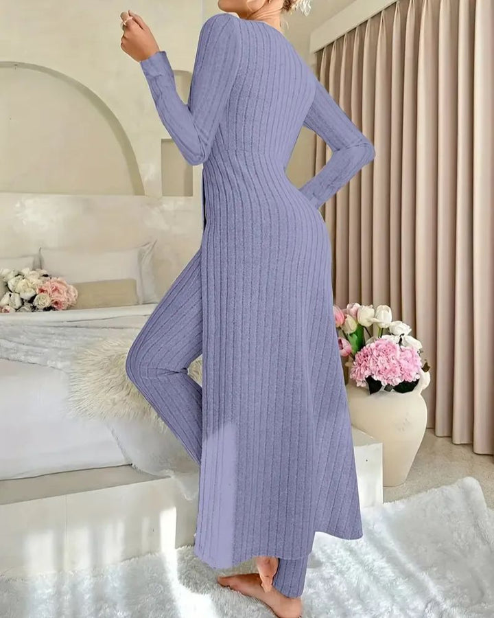 Noelle™ - Stilig Ribbestrikket Topp- og Bukse-Sett