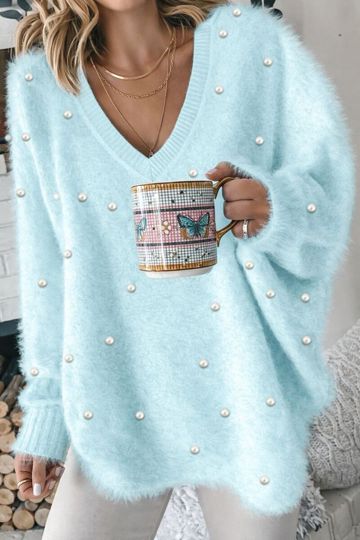 Nora™ – Koselig V-hals genser med perler